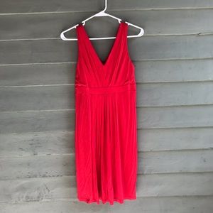 Bright red strapless v-neck dress